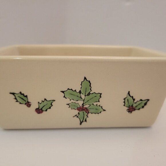 Vintage Holly Leaf Design Rectangular Ceramic Dish Bread Pan 6.5" X 3.5" - Picture 2 of 7